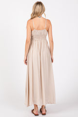 Beige Sleeveless Square Neckline Maxi Dress