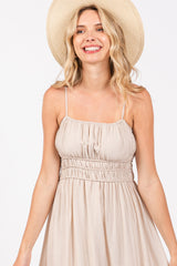 Beige Sleeveless Square Neckline Maxi Dress