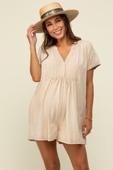 Taupe Cuffed Sleeve Maternity Romper