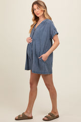 Blue Cuffed Sleeve Maternity Romper