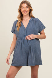 Blue Cuffed Sleeve Maternity Romper