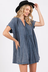 Blue Cuffed Sleeve Maternity Romper