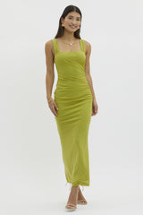 Light Olive Ruched Maternity Maxi Dress