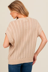 Beige Crochet Knit Short Sleeve Sweater Maternity Top