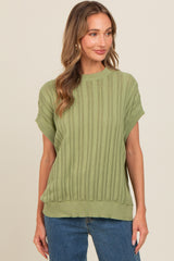 Light Green Crochet Knit Short Sleeve Sweater Top