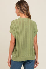 Light Green Crochet Knit Short Sleeve Sweater Top