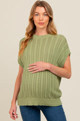 Light Green Crochet Knit Short Sleeve Sweater Maternity Top