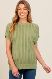 Light Green Crochet Knit Short Sleeve Sweater Maternity Top