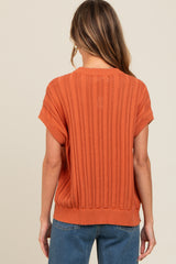 Rust Crochet Knit Short Sleeve Sweater Top