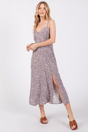 Lavender Floral V-Neck Side Slit aMidi Dress