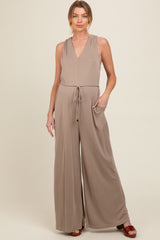 Mocha Racerback Wide Leg Maternity Jumpsuit