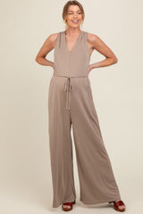 Mocha Racerback Wide Leg Maternity Jumpsuit