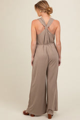 Mocha Racerback Wide Leg Maternity Jumpsuit