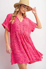 Fuchsia Printed Front Tie Maternity Dress