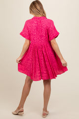 Fuchsia Printed Front Tie Maternity Dress