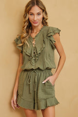 Olive Ruffle Romper