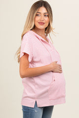 Pink Short Sleeve Maternity Hoodie