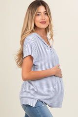 Blue Short Sleeve Maternity Hoodie