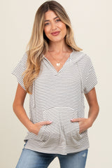 Grey Short Sleeve Maternity Hoodie