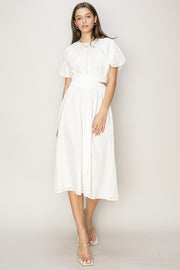 Off White Bubble Sleeve Midi Dress