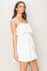 Cream Organza Jacquard Ruffle Mini Dress