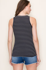 Navy Striped Rib Knit Tank Top