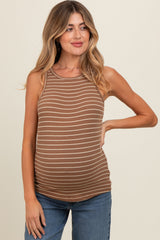 Camel Striped Rib Knit Maternity Tank Top