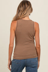 Camel Striped Rib Knit Maternity Tank Top