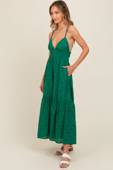 Forest Green Eyelet Lace Smocked Cutout Maxi Dress