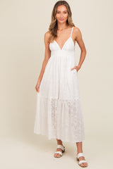 Ivory Eyelet Lace Smocked Cutout Maxi Dress