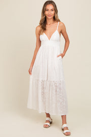 Ivory Eyelet Lace Smocked Cutout Maxi Dress