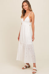 Ivory Eyelet Lace Smocked Cutout Maxi Dress