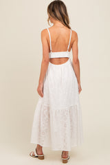 Ivory Eyelet Lace Smocked Cutout Maxi Dress