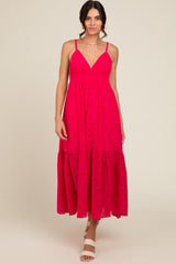 Fuchsia Eyelet Lace Midi Dress