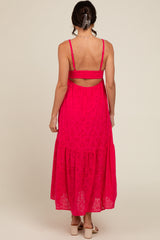 Fuchsia Eyelet Lace Midi Dress