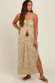 Olive Paisley Print Halter Maternity Midi Dress