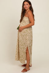 Olive Paisley Print Halter Maternity Midi Dress