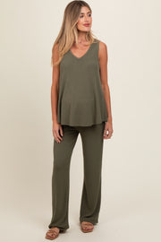 Olive Rib Knit Tank and Pant Maternity Set