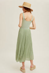 Key Lime Scoop Neck Pleated Skirt Tank Dress