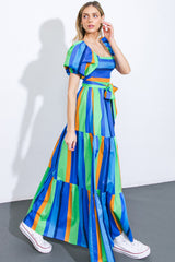 Blue Multi Stripe Maxi Dress