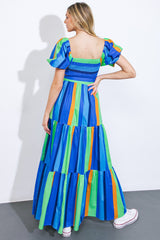 Blue Multi Stripe Maxi Dress