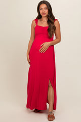 Red Ruffle Strap Maternity Maxi Dress