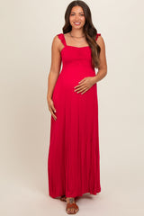 Red Ruffle Strap Maternity Maxi Dress