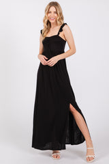 Black Ruffle Strap Maternity Maxi Dress