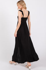 Black Ruffle Strap Maxi Dress