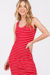 Red Striped Side Slit Maxi Dress