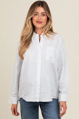 White Striped Maternity Button Down Top