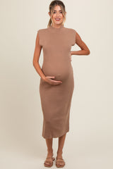 Mocha Knit Mock Neck Maternity Midi Dress