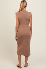 Mocha Knit Mock Neck Maternity Midi Dress