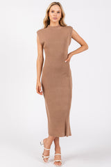 Mocha Knit Mock Neck Midi Dress